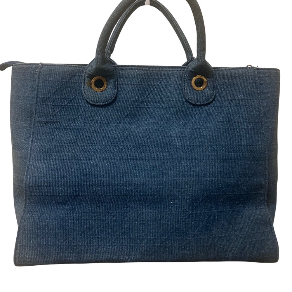 Blue‎ Denim Tote Bag PARIS Embossed Top Zip Closure Casual Everyday